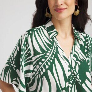 Palm Print Tie-Front Silky Top
